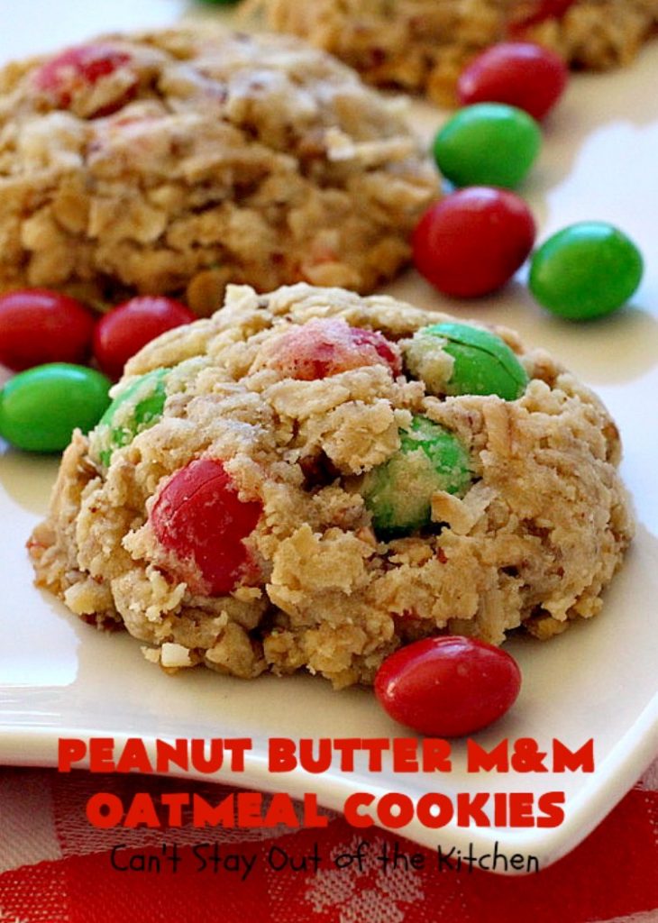Peanut Butter M&M Oatmeal Cookies | Can't Stay Out of the Kitchen | these fantastic #Oatmeal #Cookies include #coconut #pecans & #PeanutButter #M&Ms. They are so awesome. #Dessert #PeanutButterDessert #OatmealCookie #PeanutButterCookie #Chocolate #tailgating #PeanutButterM&Ms