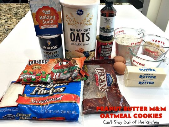 Peanut Butter M&M Oatmeal Cookies | Can't Stay Out of the Kitchen | these fantastic #Oatmeal #Cookies include #coconut #pecans & #PeanutButter #M&Ms. They are so awesome. #Dessert #PeanutButterDessert #OatmealCookie #PeanutButterCookie #Chocolate #tailgating #PeanutButterM&Ms