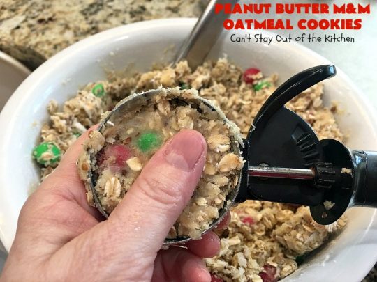 Peanut Butter M&M Oatmeal Cookies | Can't Stay Out of the Kitchen | these fantastic #Oatmeal #Cookies include #coconut #pecans & #PeanutButter #M&Ms. They are so awesome. #Dessert #PeanutButterDessert #OatmealCookie #PeanutButterCookie #Chocolate #tailgating #PeanutButterM&Ms