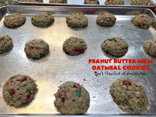 Peanut Butter M&M Oatmeal Cookies | Can't Stay Out of the Kitchen | these fantastic #Oatmeal #Cookies include #coconut #pecans & #PeanutButter #M&Ms. They are so awesome. #Dessert #PeanutButterDessert #OatmealCookie #PeanutButterCookie #Chocolate #tailgating #PeanutButterM&Ms