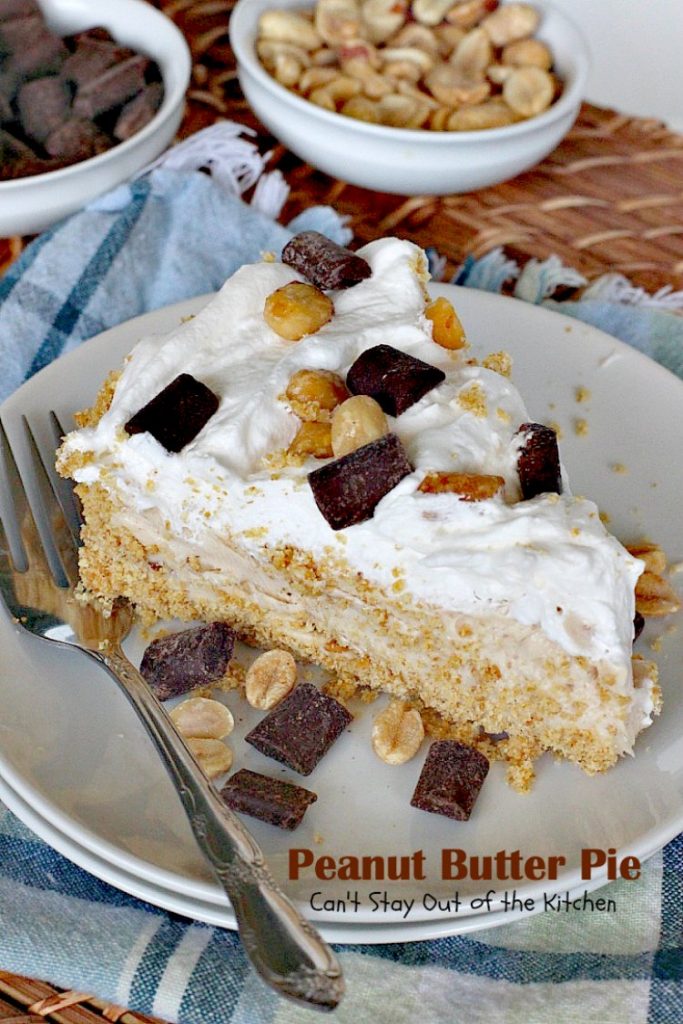 Peanut Butter Pie | Can't Stay Out of the Kitchen | absolutely scrumptious #dessert #pie made with #peanutbutter & cream cheese. #chocolate tops it off making it divine!