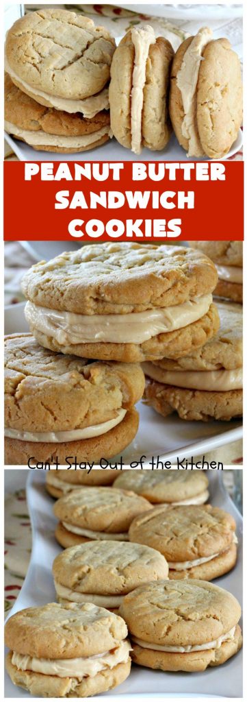 Peanut Butter Sandwich Cookies | Can't Stay Out of the Kitchen | these #cookies are irresistible. They're filled with #PeanutButter plus they have a luscious peanut butter frosting in the middle. They're so mouthwatering you won't be able to stop eating them! Great for #tailgating parties, birthdays or grilling out with friends. #dessert #PeanutButterCookies #PeanutButterSandwichCookies #southern #PeanutButterDessert #FavoritePeanutButterCookies