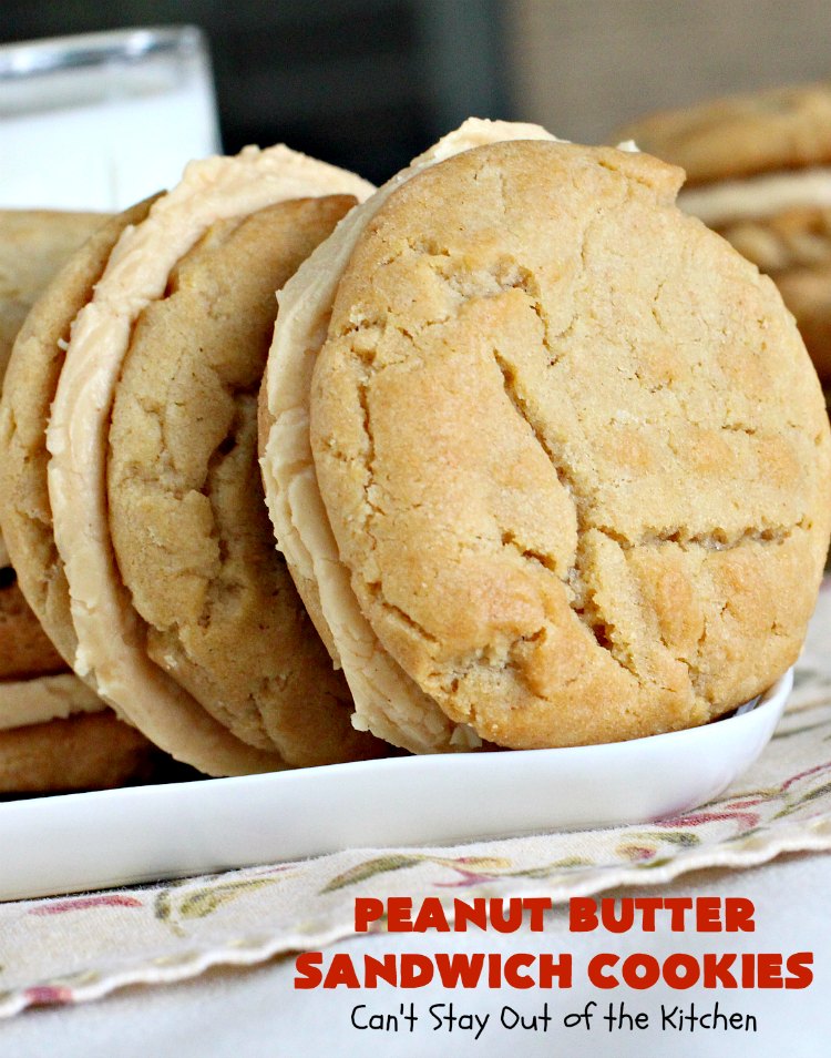 Peanut Butter Sandwich Cookies | Can't Stay Out of the Kitchen | these #cookies are irresistible. They're filled with #PeanutButter plus they have a luscious peanut butter frosting in the middle. They're so mouthwatering you won't be able to stop eating them! Great for #tailgating parties, birthdays or grilling out with friends. #dessert #PeanutButterCookies #PeanutButterSandwichCookies #southern #PeanutButterDessert #FavoritePeanutButterCookies