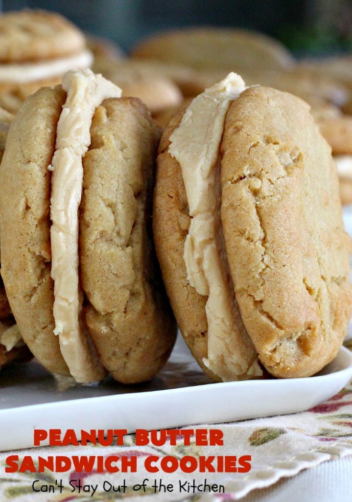 Peanut Butter Sandwich Cookies | Can't Stay Out of the Kitchen | these #cookies are irresistible. They're filled with #PeanutButter plus they have a luscious peanut butter frosting in the middle. They're so mouthwatering you won't be able to stop eating them! Great for #tailgating parties, birthdays or grilling out with friends. #dessert #PeanutButterCookies #PeanutButterSandwichCookies #southern #PeanutButterDessert #FavoritePeanutButterCookies