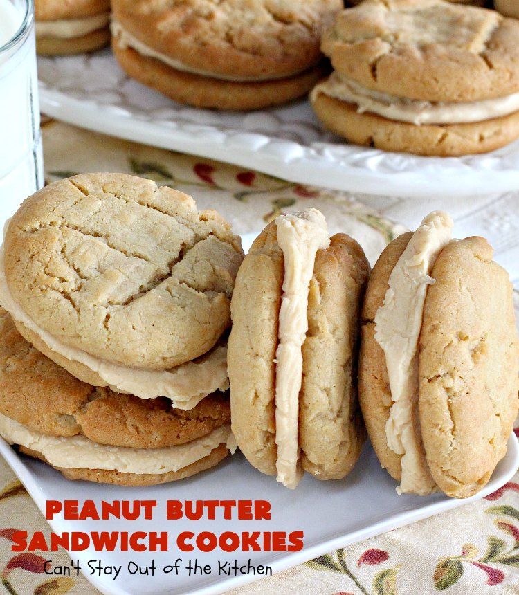 Peanut Butter Sandwich Cookies | Can't Stay Out of the Kitchen | these #cookies are irresistible. They're filled with #PeanutButter plus they have a luscious peanut butter frosting in the middle. They're so mouthwatering you won't be able to stop eating them! Great for #tailgating parties, birthdays or grilling out with friends. #dessert #PeanutButterCookies #PeanutButterSandwichCookies #southern #PeanutButterDessert #FavoritePeanutButterCookies