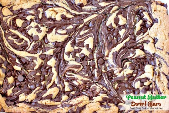 Peanut Butter Swirl Bars | Can't Stay Out of the Kitchen | some of our favorite #brownies ever! #chocolatechips are swirled into a delicious #peanutbutter #brownie batter. Rich, decadent, heavenly! #dessert #chocolate