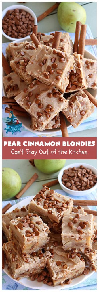 Pear Cinnamon Blondies | Can't Stay Out of the Kitchen