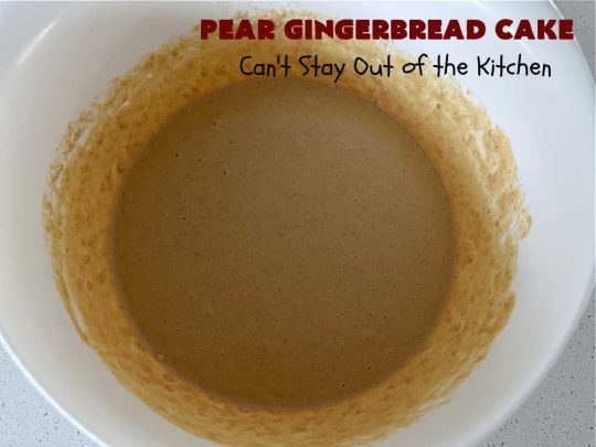 Pear Gingerbread Cake | Can't Stay Out of the Kitchen | this delightful Upside-Down #cake uses only 4 Ingredients (plus the #egg & water used by the #CakeMix.) It bakes up beautifully & is so easy you can whip it up for weeknight dinners. If you enjoy the taste of #pears & #gingerbread, this #dessert is mouthwatering & irresistible. #GingerbreadCakeMix #PearDessert #GingerbreadDessert #PearGingerbreadCake
