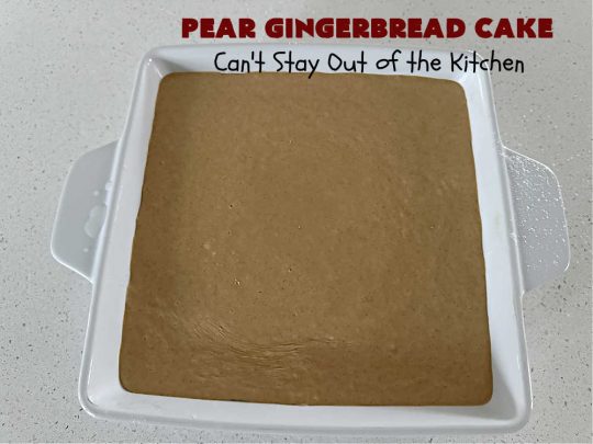 Pear Gingerbread Cake | Can't Stay Out of the Kitchen | this delightful Upside-Down #cake uses only 4 Ingredients (plus the #egg & water used by the #CakeMix.) It bakes up beautifully & is so easy you can whip it up for weeknight dinners. If you enjoy the taste of #pears & #gingerbread, this #dessert is mouthwatering & irresistible. #GingerbreadCakeMix #PearDessert #GingerbreadDessert #PearGingerbreadCake
