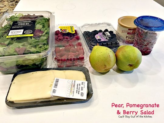 Pear, Pomegranate and Berry Salad | Can't Stay Out of the Kitchen | this fabulous #salad is heavenly! The combination of flavors is amazing. #pears #pomegranates #glutenfree
