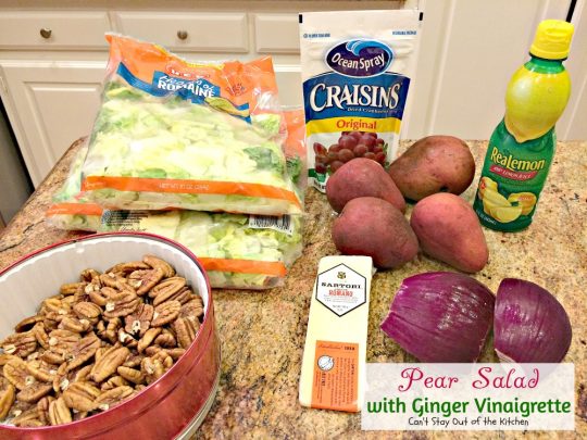 Pear Salad with Ginger Vinaigrette | Can't Stay Out of the Kitchen | this lovely #pear #salad has a wonderful homemade #vinaigrette. #glutenfree #pecans #cheese