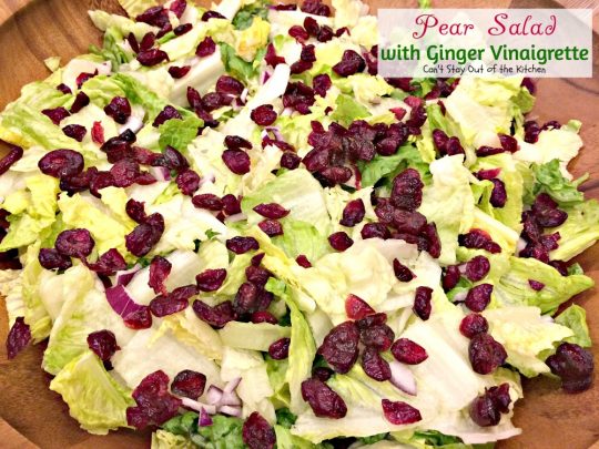 Pear Salad with Ginger Vinaigrette | Can't Stay Out of the Kitchen | this lovely #pear #salad has a wonderful homemade #vinaigrette. #glutenfree #pecans #cheese