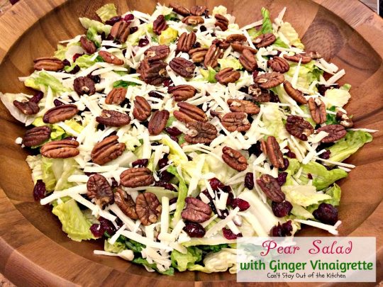 Pear Salad with Ginger Vinaigrette | Can't Stay Out of the Kitchen | this lovely #pear #salad has a wonderful homemade #vinaigrette. #glutenfree #pecans #cheese