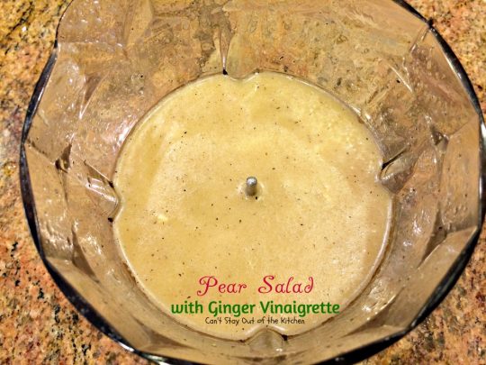 Pear Salad with Ginger Vinaigrette | Can't Stay Out of the Kitchen | this lovely #pear #salad has a wonderful homemade #vinaigrette. #glutenfree #pecans #cheese