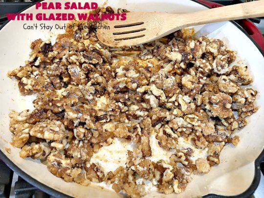 Pear Salad with Glazed Walnuts | Can't Stay Out of the Kitchen | this exotic #salad always gets rave reviews whenever I serve it. It's not difficult to make & so delicious. It uses #GlazedWalnuts, #Pears, #FetaCheese & a wonderful homemade #Lemon #Vinaigrette. #GlutenFree #TossedSalad #LemonVinaigrette #TossedSaladWithPears #PearSaladWithGlazedWalnuts #holiday #HolidaySideDish #MothersDay #FathersDay #Thanksgiving