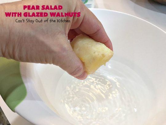Pear Salad with Glazed Walnuts | Can't Stay Out of the Kitchen | this exotic #salad always gets rave reviews whenever I serve it. It's not difficult to make & so delicious. It uses #GlazedWalnuts, #Pears, #FetaCheese & a wonderful homemade #Lemon #Vinaigrette. #GlutenFree #TossedSalad #LemonVinaigrette #TossedSaladWithPears #PearSaladWithGlazedWalnuts #holiday #HolidaySideDish #MothersDay #FathersDay #Thanksgiving