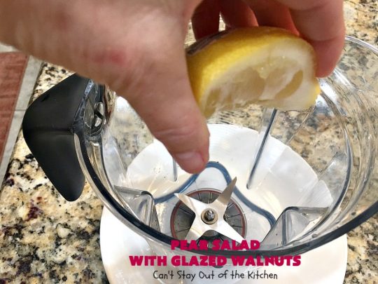 Pear Salad with Glazed Walnuts | Can't Stay Out of the Kitchen | this exotic #salad always gets rave reviews whenever I serve it. It's not difficult to make & so delicious. It uses #GlazedWalnuts, #Pears, #FetaCheese & a wonderful homemade #Lemon #Vinaigrette. #GlutenFree #TossedSalad #LemonVinaigrette #TossedSaladWithPears #PearSaladWithGlazedWalnuts #holiday #HolidaySideDish #MothersDay #FathersDay #Thanksgiving