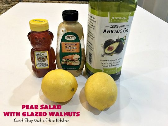 Pear Salad with Glazed Walnuts | Can't Stay Out of the Kitchen | this exotic #salad always gets rave reviews whenever I serve it. It's not difficult to make & so delicious. It uses #GlazedWalnuts, #Pears, #FetaCheese & a wonderful homemade #Lemon #Vinaigrette. #GlutenFree #TossedSalad #LemonVinaigrette #TossedSaladWithPears #PearSaladWithGlazedWalnuts #holiday #HolidaySideDish #MothersDay #FathersDay #Thanksgiving