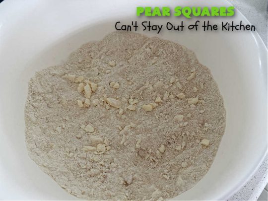 Pear Squares | Can't Stay Out of the Kitchen | these delicious cake-type #cookies are moist, nutty and filled with #pears, #cinnamon & #nutmeg. Wonderful #dessert any time you have company & for #holidays like #Easter, #MothersDay or #FathersDay. Every bite is mouthwatering & delicious. #PearSquares