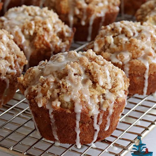 Pear Streusel Muffins | Can't Stay Out of the Kitchen | these spectacular #muffins are filled with #pears, & #yogurt to keep them moist. Spices like #cloves, #cinnamon & #allspice amp up the flavors without overwhelming the muffins. The #StreuselTopping provides texture & the glaze a little more sweetness to make these muffins a drool-worthy experience! Great for a weekend, company or #holiday #breakfast. #PearStreuselMuffins