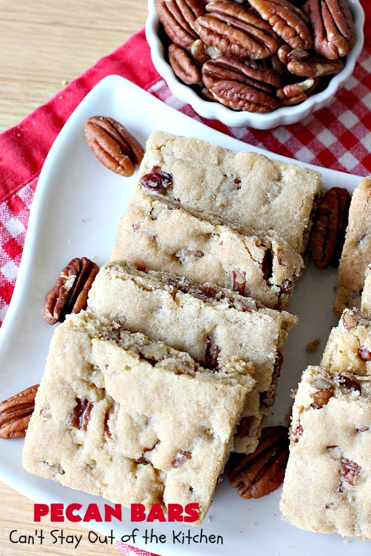Pecan Bars | Can't Stay Out of the Kitchen | these delightful treats are absolutely dreamy. They'll cure any sweet tooth craving. If you enjoy #pecans you'll rave over this marvelous #cookie. #Holiday #dessert #PecanDessert #HolidayDessert #PecanPie #PecanBars #ChristmasCookieExchange #ValentinesDay