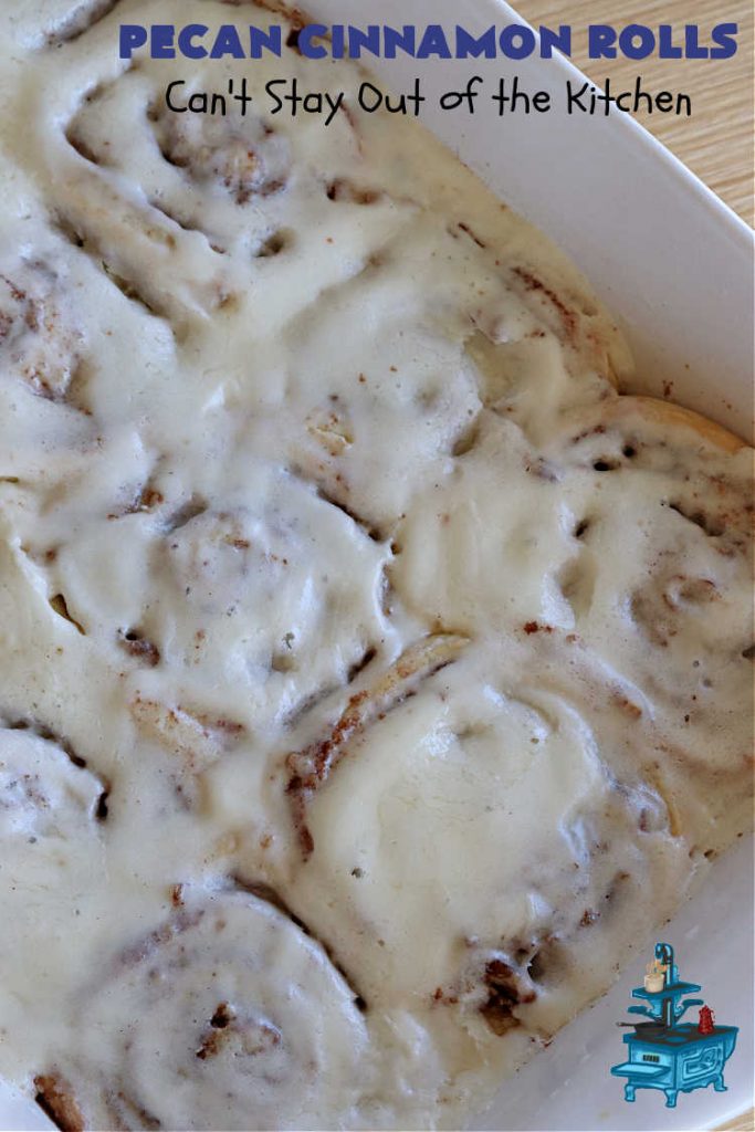 Pecan Cinnamon Rolls | Can't Stay Out of the Kitchen | these delightful #CinnamonRolls are light & fluffy & so easy since they're mixed & raised in the #breadmaker! They have a luscious #ButtercreamFrosting & a #cinnamon & #pecan filling that will make you swoon from the first bite! Great for a #holiday #breakfast like #Thanksgiving or #Christmas. #PecanCinnamonRollsPecan Cinnamon Rolls | Can't Stay Out of the Kitchen | these delightful #CinnamonRolls are light & fluffy & so easy since they're mixed & raised in the #breadmaker! They have a luscious #ButtercreamFrosting & a #cinnamon & #pecan filling that will make you swoon from the first bite! Great for a #holiday #breakfast like #Thanksgiving or #Christmas. #PecanCinnamonRolls