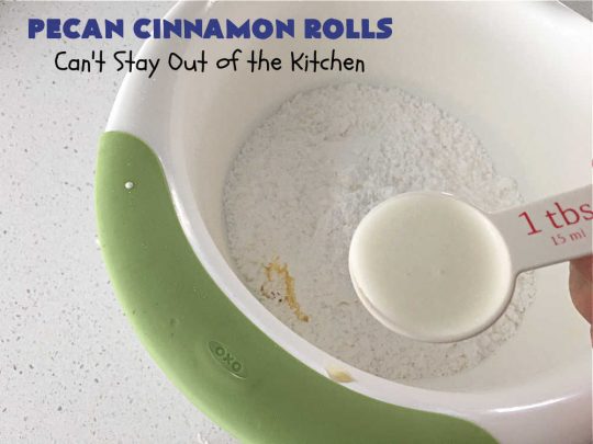 Pecan Cinnamon Rolls | Can't Stay Out of the Kitchen | these delightful #CinnamonRolls are light & fluffy & so easy since they're mixed & raised in the #breadmaker! They have a luscious #ButtercreamFrosting & a #cinnamon & #pecan filling that will make you swoon from the first bite! Great for a #holiday #breakfast like #Thanksgiving or #Christmas. #PecanCinnamonRolls
