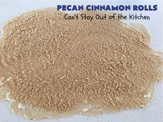 Pecan Cinnamon Rolls | Can't Stay Out of the Kitchen | these delightful #CinnamonRolls are light & fluffy & so easy since they're mixed & raised in the #breadmaker! They have a luscious #ButtercreamFrosting & a #cinnamon & #pecan filling that will make you swoon from the first bite! Great for a #holiday #breakfast like #Thanksgiving or #Christmas. #PecanCinnamonRolls