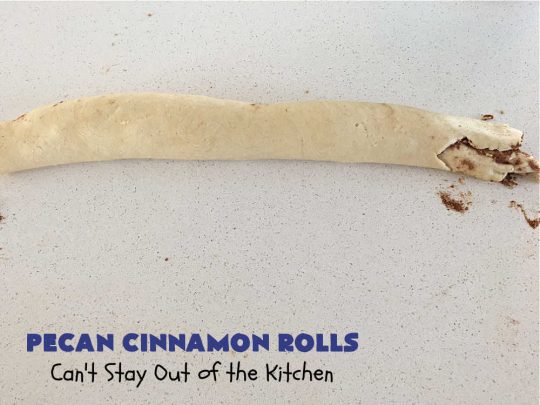 Pecan Cinnamon Rolls | Can't Stay Out of the Kitchen | these delightful #CinnamonRolls are light & fluffy & so easy since they're mixed & raised in the #breadmaker! They have a luscious #ButtercreamFrosting & a #cinnamon & #pecan filling that will make you swoon from the first bite! Great for a #holiday #breakfast like #Thanksgiving or #Christmas. #PecanCinnamonRolls