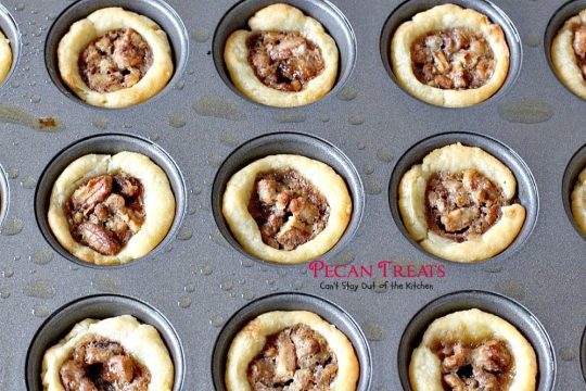 Pecan Treats | Can't Stay Out of the Kitchen | these miniature #pecanpies are our favorite #christmas #cookie. Everybody loves them. They have a cream cheese crust & #pecan & brown sugar filling to die for! #dessert