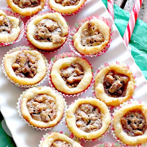Pecan Treats | Can't Stay Out of the Kitchen | these miniature #pecanpies are our favorite #christmas #cookie. Everybody loves them. They have a cream cheese crust & #pecan & brown sugar filling to die for! #dessert