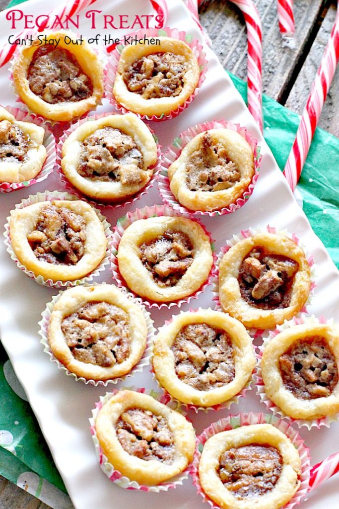 Pecan Treats | Can't Stay Out of the Kitchen | these miniature #pecanpies are our favorite #christmas #cookie. Everybody loves them. They have a cream cheese crust & #pecan & brown sugar filling to die for! #dessert
