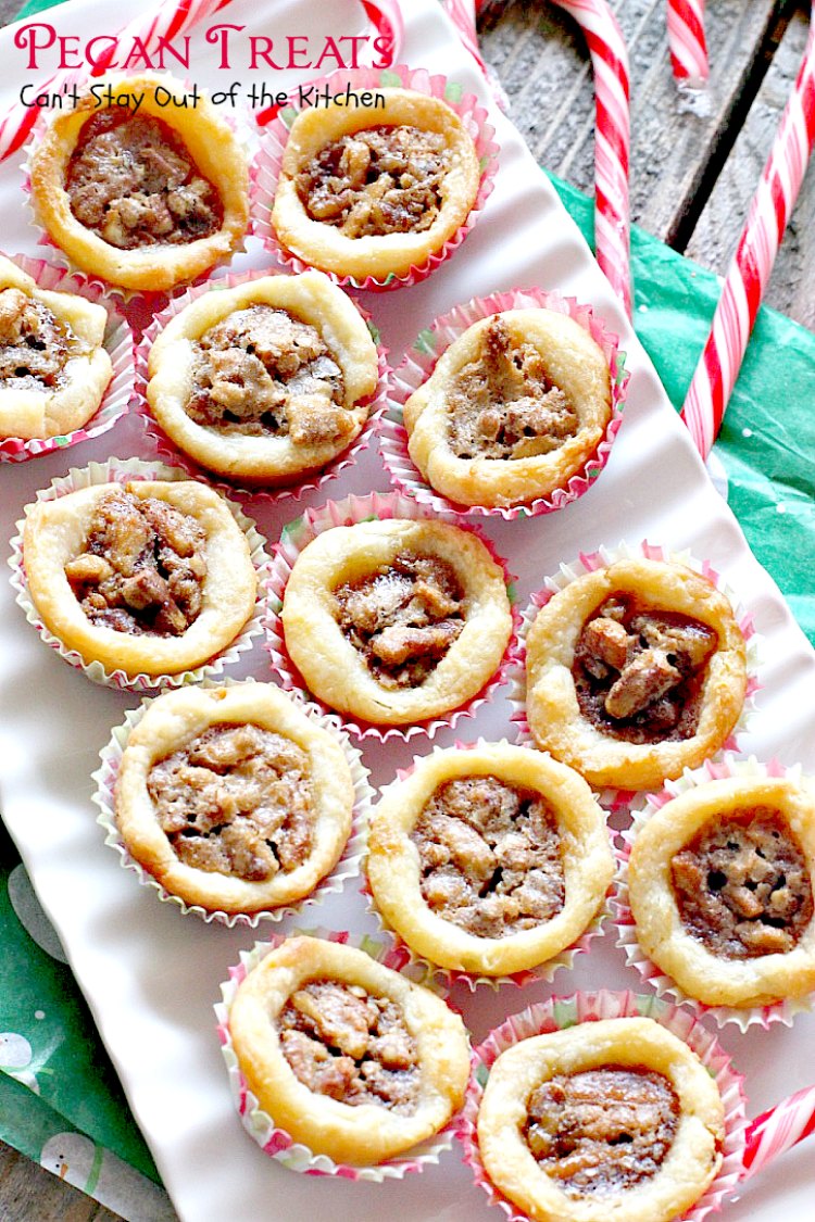 Pecan Treats | Can't Stay Out of the Kitchen | these miniature #pecanpies are our favorite #christmas #cookie. Everybody loves them. They have a cream cheese crust & #pecan & brown sugar filling to die for! #dessert