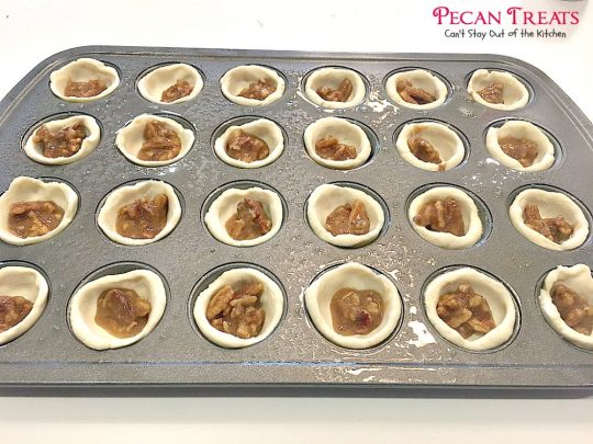 Pecan Treats | Can't Stay Out of the Kitchen | these miniature #pecanpies are our favorite #christmas #cookie. Everybody loves them. They have a cream cheese crust & #pecan & brown sugar filling to die for! #dessert