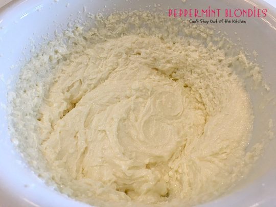 Peppermint Blondies | Can't Stay Out of the Kitchen | these amazing shortbread-type #cookies have #Andes #peppermint crunch baking chips. Fabulous for a #holiday #dessert.
