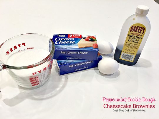 Peppermint Cookie Dough Cheesecake Brownies | Can't Stay Out of the Kitchen | these luscious #brownies are made with #Andes #peppermint baking chips & have a #cheesecake layer in the middle. Fantastic #dessert for the #holidays.