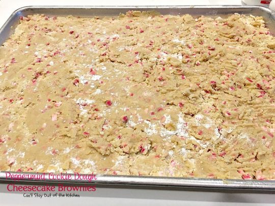 Peppermint Cookie Dough Cheesecake Brownies | Can't Stay Out of the Kitchen | these luscious #brownies are made with #Andes #peppermint baking chips & have a #cheesecake layer in the middle. Fantastic #dessert for the #holidays.