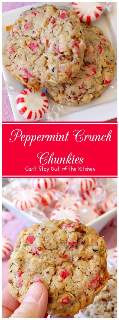 Peppermint Crunch Chunkies | Can't Stay Out of the Kitchen | these lovely oatmeal #cookies are filled with #coconut & #Andes #peppermint baking chips. They make an unbelievably heavenly #Christmas #dessert.