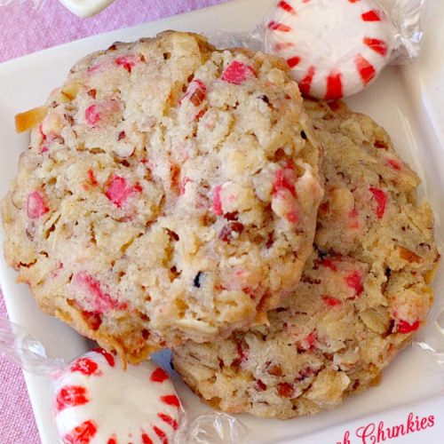 Peppermint Crunch Chunkies | Can't Stay Out of the Kitchen | these lovely oatmeal #cookies are filled with #coconut & #Andes #peppermint baking chips. They make an unbelievably heavenly #Christmas #dessert.