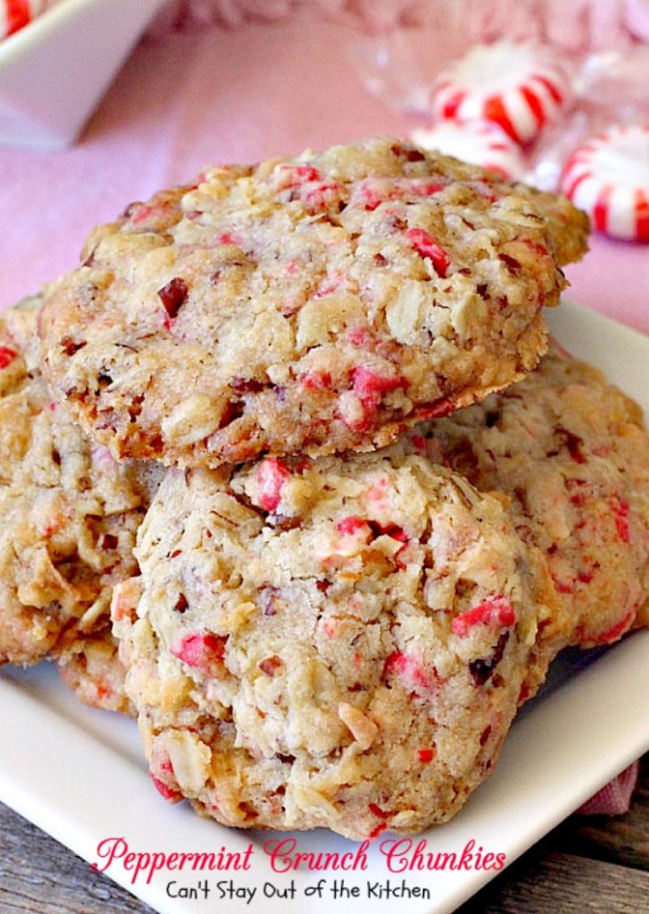 Peppermint Crunch Chunkies | Can't Stay Out of the Kitchen | these lovely oatmeal #cookies are filled with #coconut & #Andes #peppermint baking chips. They make an unbelievably heavenly #Christmas #dessert.