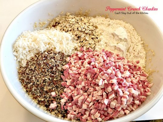 Peppermint Crunch Chunkies | Can't Stay Out of the Kitchen | these lovely oatmeal #cookies are filled with #coconut & #Andes #peppermint baking chips. They make an unbelievably heavenly #Christmas #dessert.