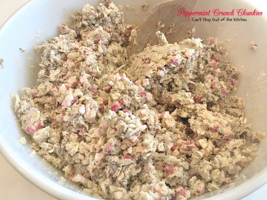 Peppermint Crunch Chunkies | Can't Stay Out of the Kitchen | these lovely oatmeal #cookies are filled with #coconut & #Andes #peppermint baking chips. They make an unbelievably heavenly #Christmas #dessert.