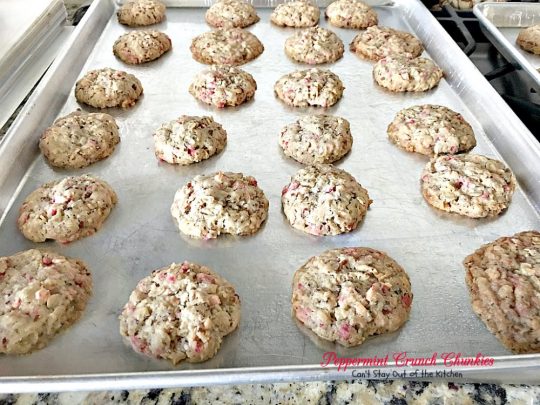 Peppermint Crunch Chunkies | Can't Stay Out of the Kitchen | these lovely oatmeal #cookies are filled with #coconut & #Andes #peppermint baking chips. They make an unbelievably heavenly #Christmas #dessert.