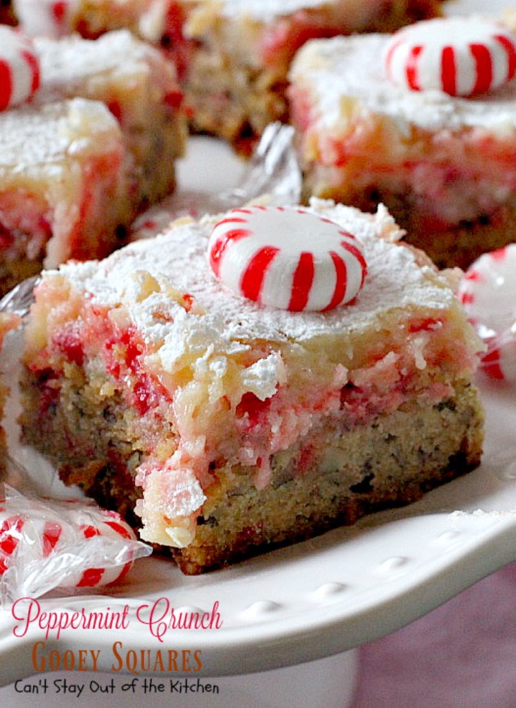 Peppermint Crunch Gooey Squares | Can't Stay Out of the Kitchen | these ooey gooey #cookies are fantastic for the #holidays. They use #Andes #peppermintcrunchbakingchips. If you love #peppermint you'll love this #cheesecake #dessert.
