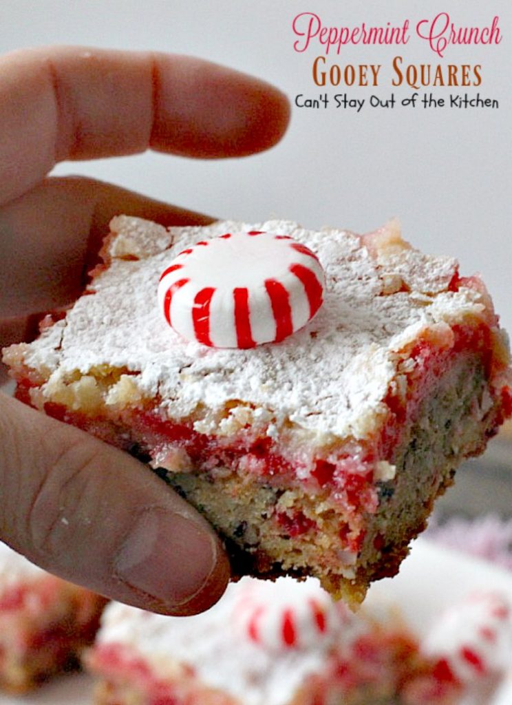 Peppermint Crunch Gooey Squares | Can't Stay Out of the Kitchen | these ooey gooey #cookies are fantastic for the #holidays. They use #Andes #peppermintcrunchbakingchips. If you love #peppermint you'll love this #cheesecake #dessert.