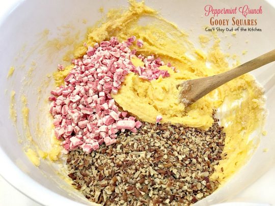 Peppermint Crunch Gooey Squares | Can't Stay Out of the Kitchen | these ooey gooey #cookies are fantastic for the #holidays. They use #Andes #peppermintcrunchbakingchips. If you love #peppermint you'll love this #cheesecake #dessert.