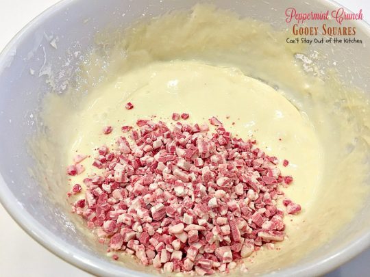 Peppermint Crunch Gooey Squares | Can't Stay Out of the Kitchen | these ooey gooey #cookies are fantastic for the #holidays. They use #Andes #peppermintcrunchbakingchips. If you love #peppermint you'll love this #cheesecake #dessert.