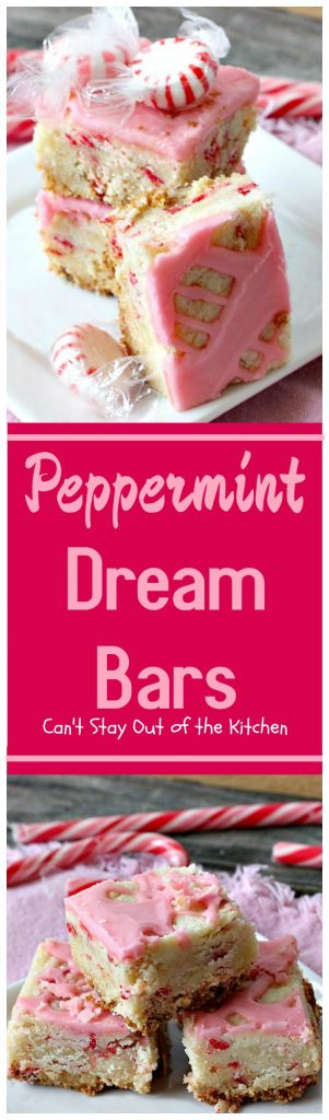 Peppermint Dream Bars | Can't Stay Out of the Kitchen | these spectacular #cookies are based on the #ParadiseCafe #sugarcookie recipe. They include #andes #peppermint baking chips for an explosion of flavor. #dessert