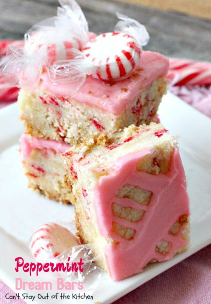 Peppermint Dream Bars | Can't Stay Out of the Kitchen | these spectacular #cookies are based on the #ParadiseCafe #sugarcookie recipe. They include #andes #peppermint baking chips for an explosion of flavor. #dessert