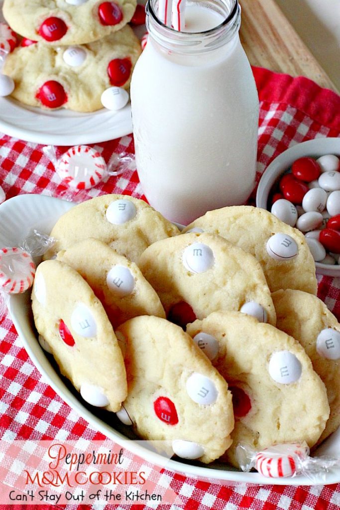 Peppermint M&M Cookies | Can't Stay Out of the Kitchen | these delightful #peppermint #cookies are made with #chocolate and peppermint-flavored #M&M's! Great for #holiday baking. #dessert
